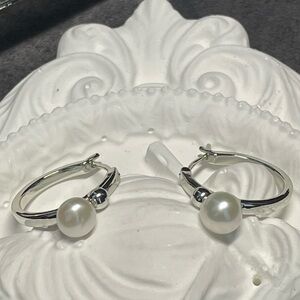 Freshwater Pearl Hoop Earrings – Brass